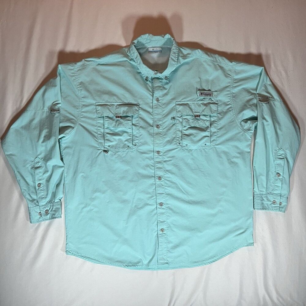Columbia PFG Bahama II Shirt Men XL Mint Long Sleeve Omni Shade Vented Fishing